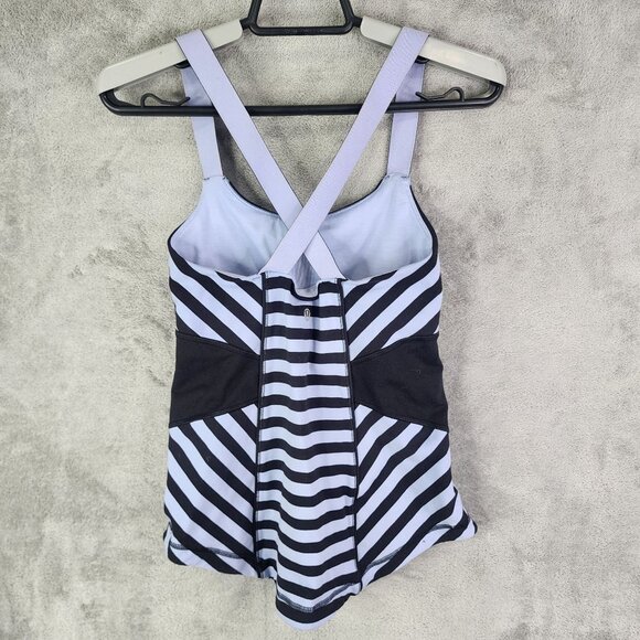 Womens Lululemon Athletic Tank Top Black & Blue Striped Cross-Back Straps Size 4 - Picture 6 of 11